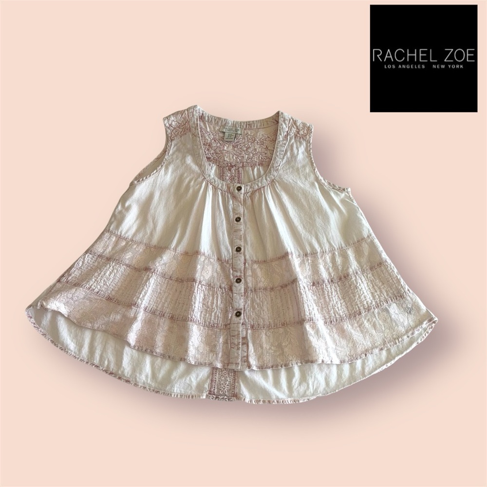 🛍️SALE🛍️ Rachel Zoe Sleeveless Embroidered Top Rustic Pink Blouse - Picture 2 of 6